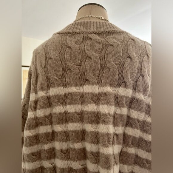 La Ligne Tan and White Crew Neck Sweater with Stripes - Picture 2 of 6